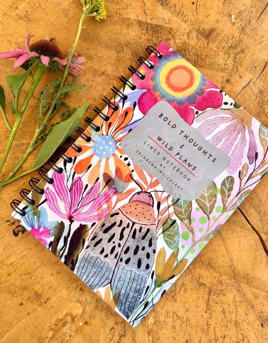 Handmade A5 Floral Notebook: Bold Thoughts & Wild Plans - Erika's Whimsical Art