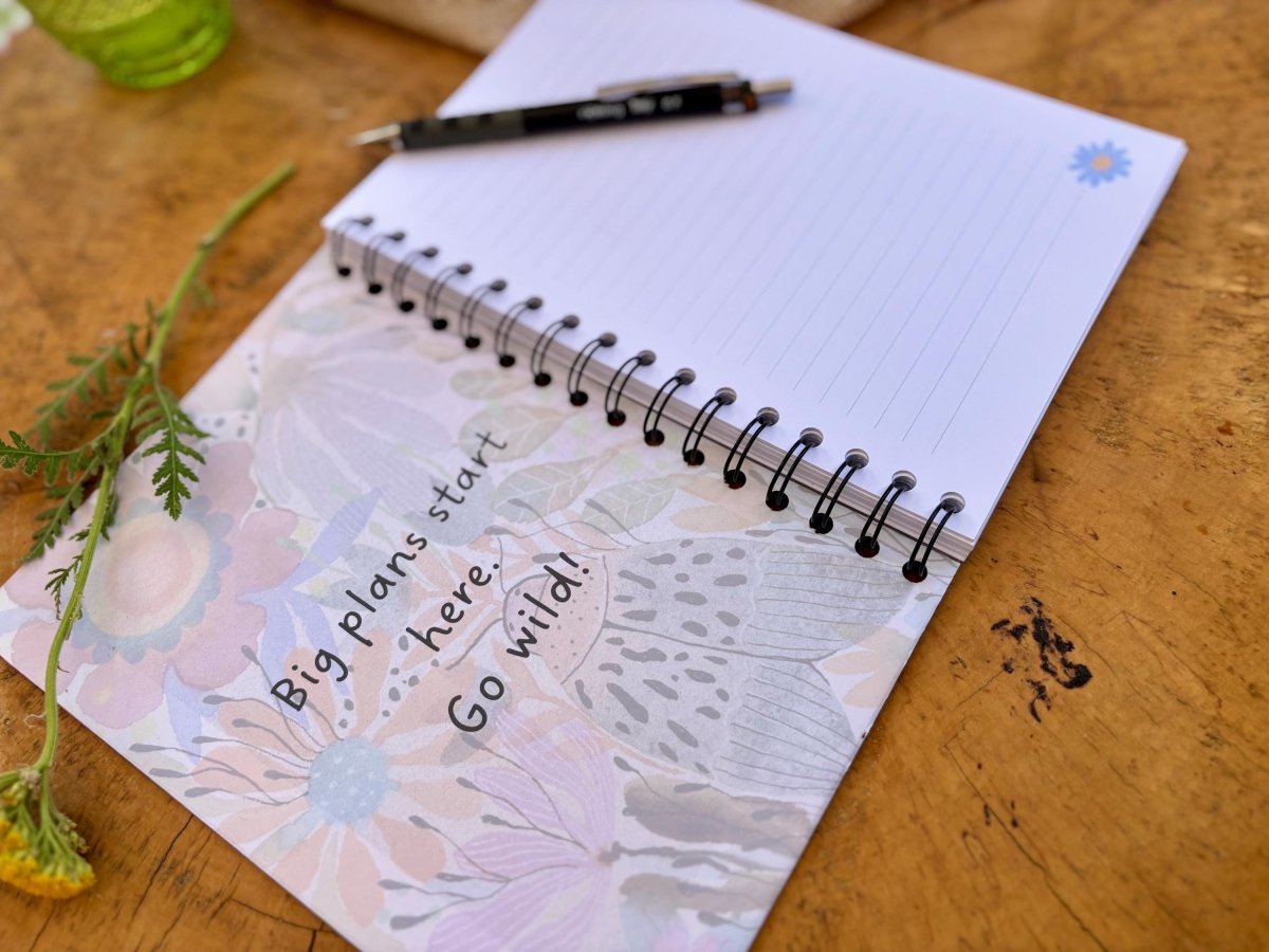 Handmade A5 Floral Notebook: Bold Thoughts & Wild Plans - Erika's Whimsical Art