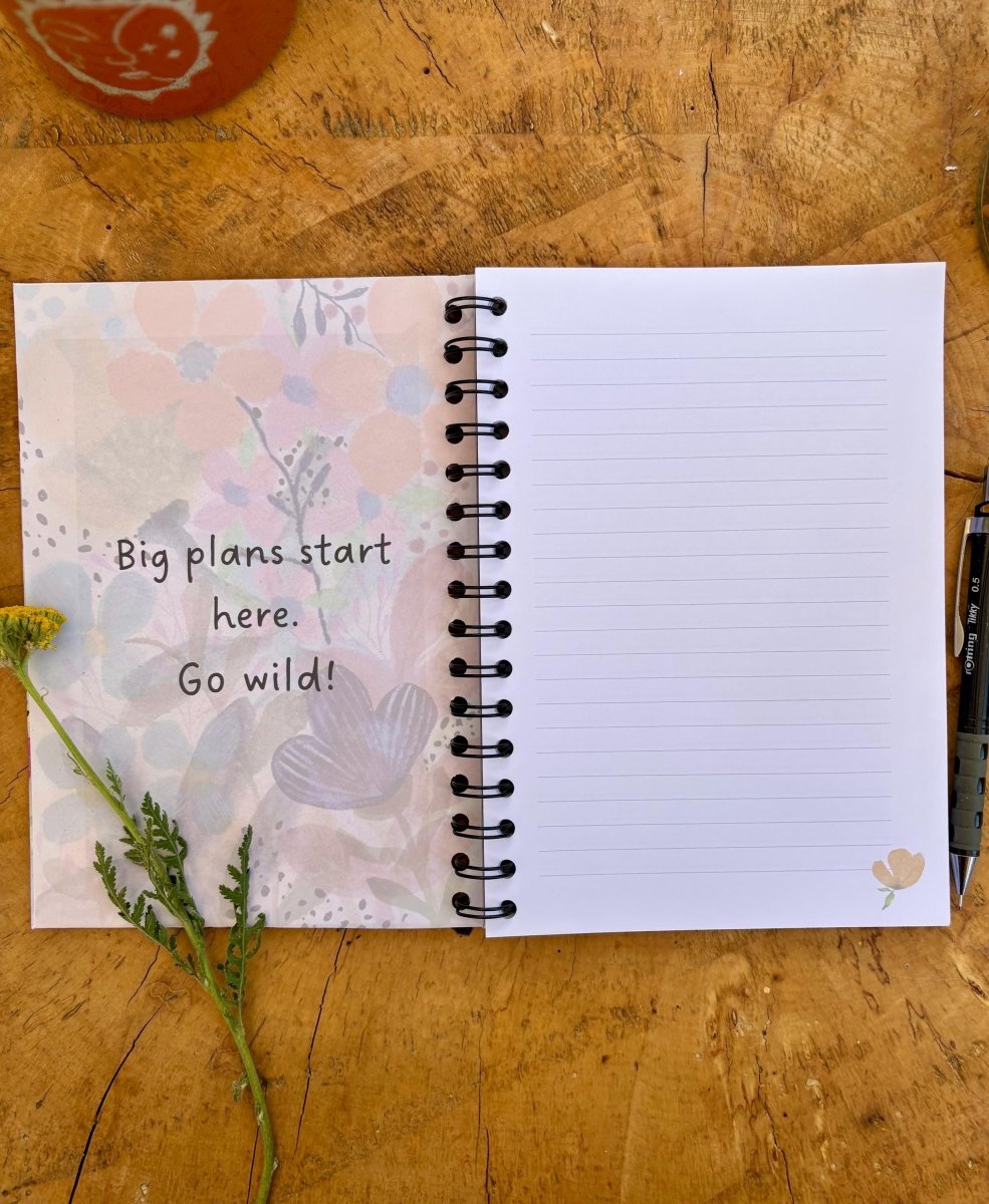 Handmade A5 Floral Notebook: Bold Thoughts & Wild Plans - Erika's Whimsical Art