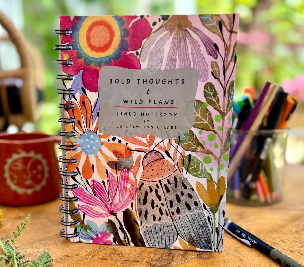 Handmade A5 Floral Notebook: Bold Thoughts & Wild Plans - Erika's Whimsical Art