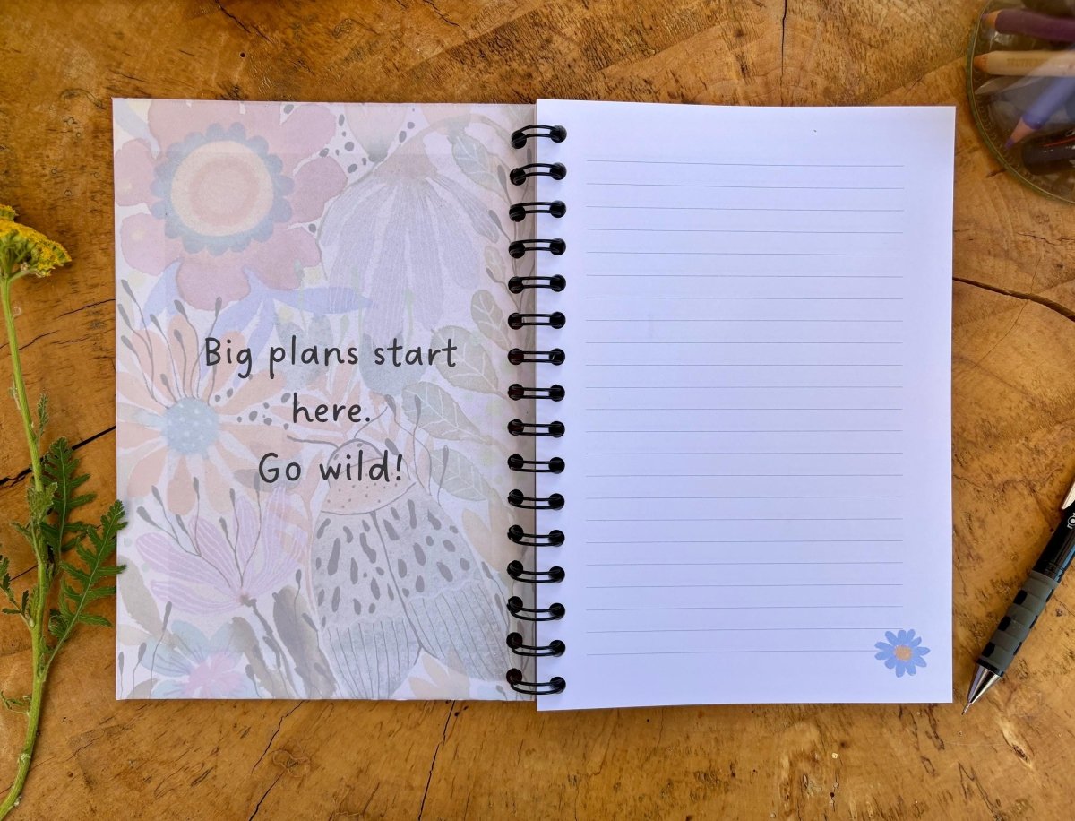 Handmade A5 Floral Notebook: Bold Thoughts & Wild Plans - Erika's Whimsical Art
