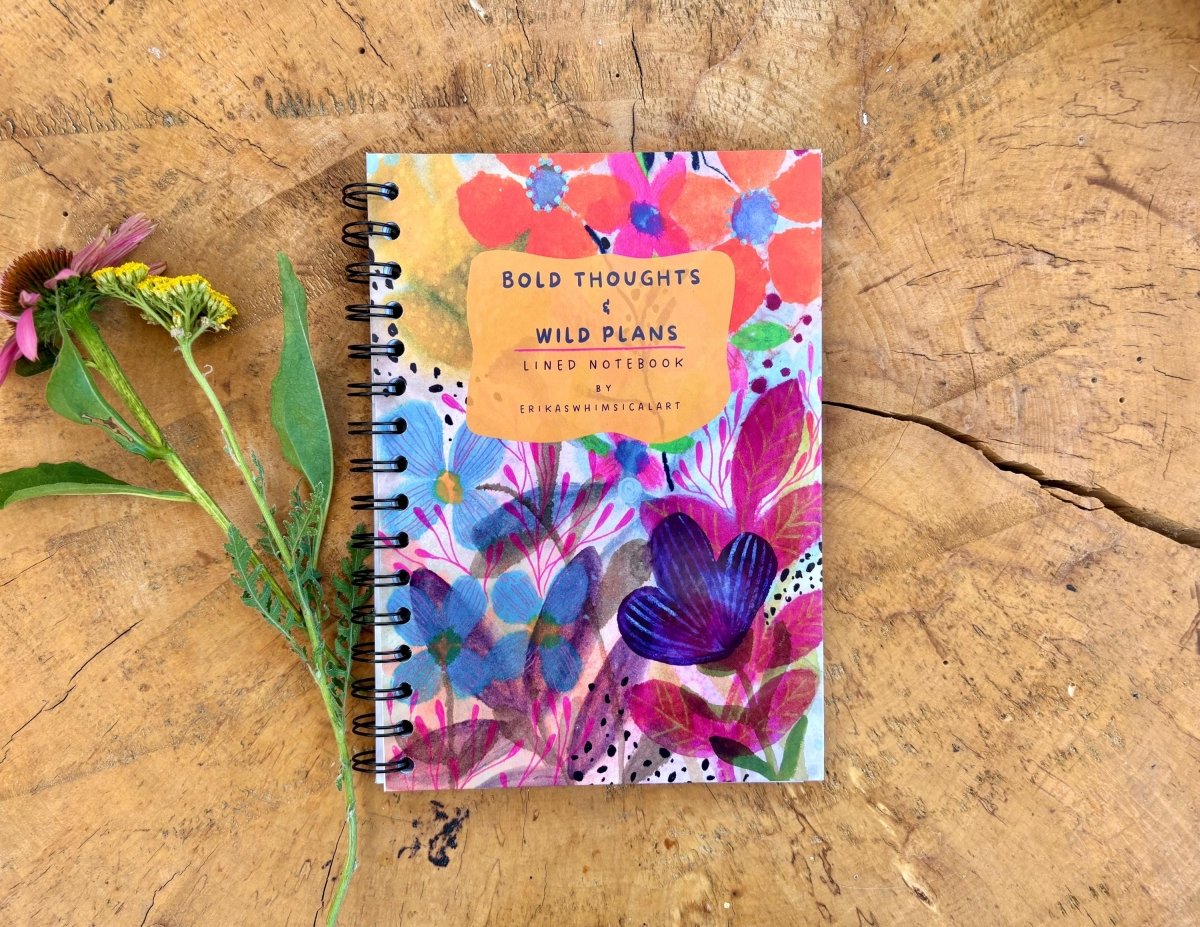 Handmade A5 Floral Notebook: Bold Thoughts & Wild Plans - Erika's Whimsical Art