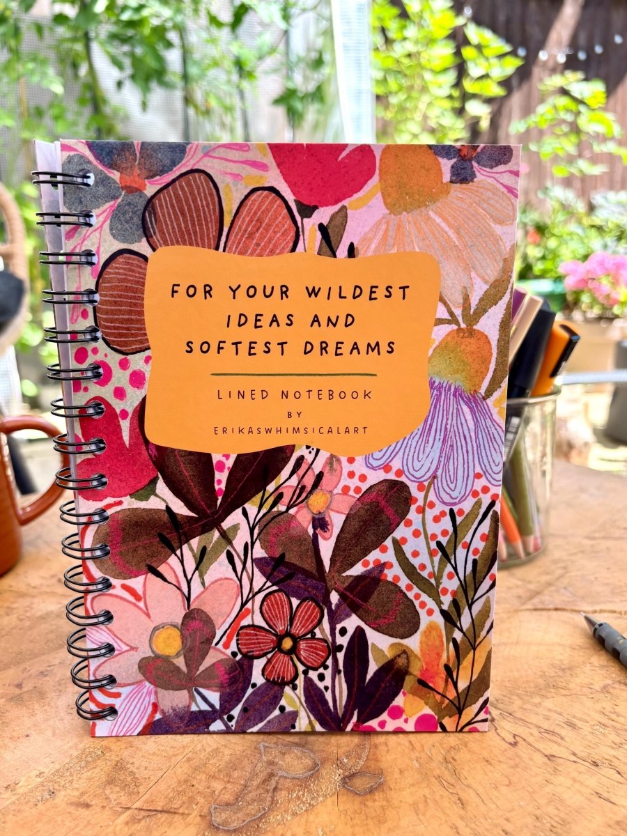 Handmade Floral A5 Notebook: Illustrated Journal, Eco - Friendly - Erika's Whimsical Art