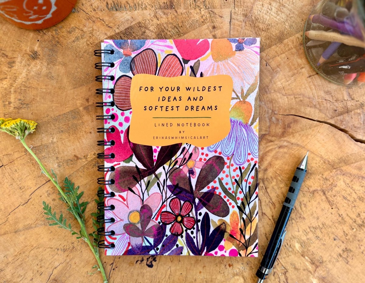 Handmade Floral A5 Notebook: Illustrated Journal, Eco - Friendly - Erika's Whimsical Art