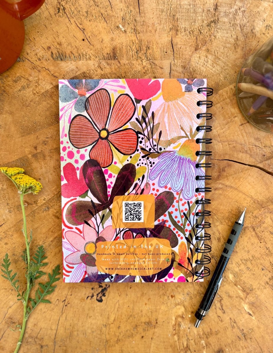 Handmade Floral A5 Notebook: Illustrated Journal, Eco - Friendly - Erika's Whimsical Art