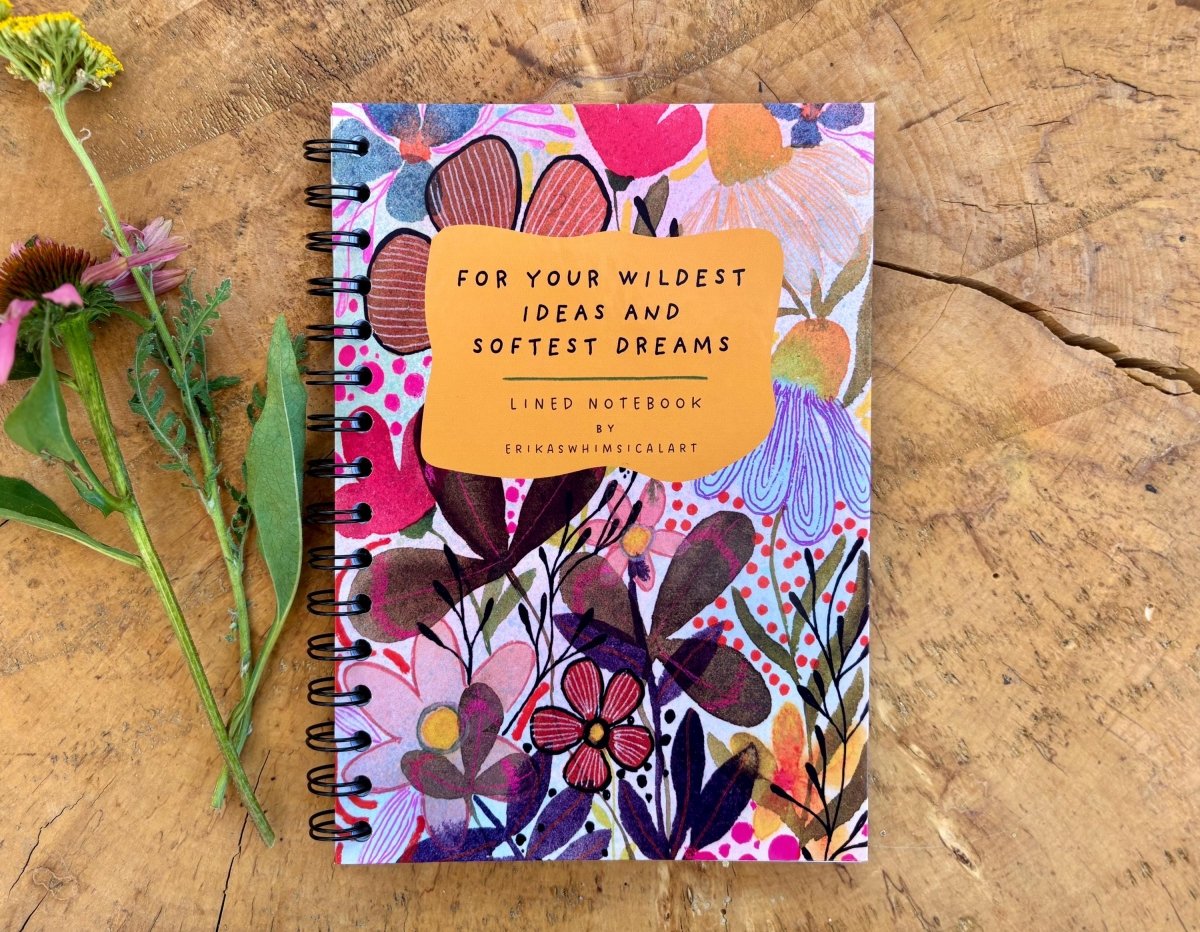 Handmade Floral A5 Notebook: Illustrated Journal, Eco - Friendly - Erika's Whimsical Art