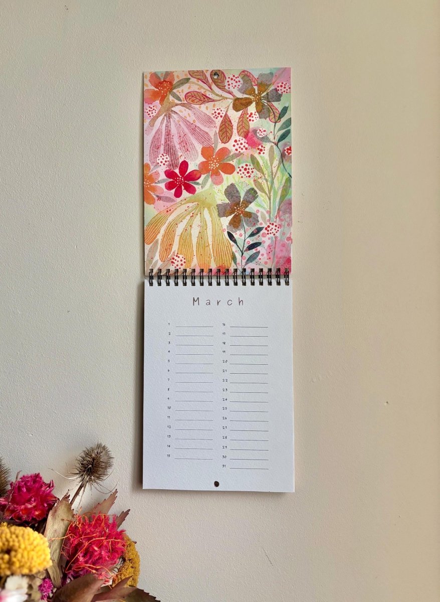 Handmade Floral Perpetual Calendar: A5 Illustrated Birthday Reminder - Erika's Whimsical Art