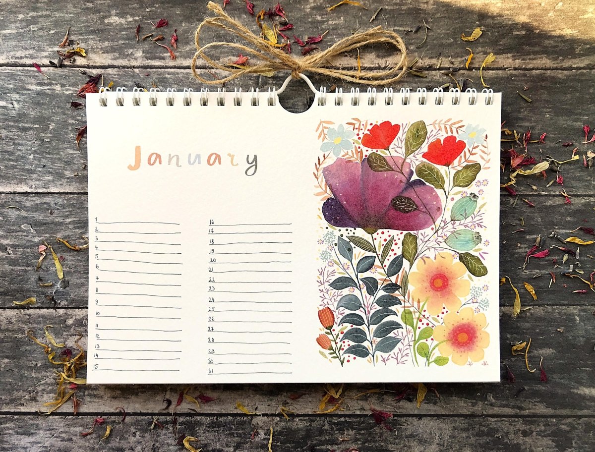Handmade Floral Perpetual Calendar: Illustrated Birthday Reminder - Erika's Whimsical Art