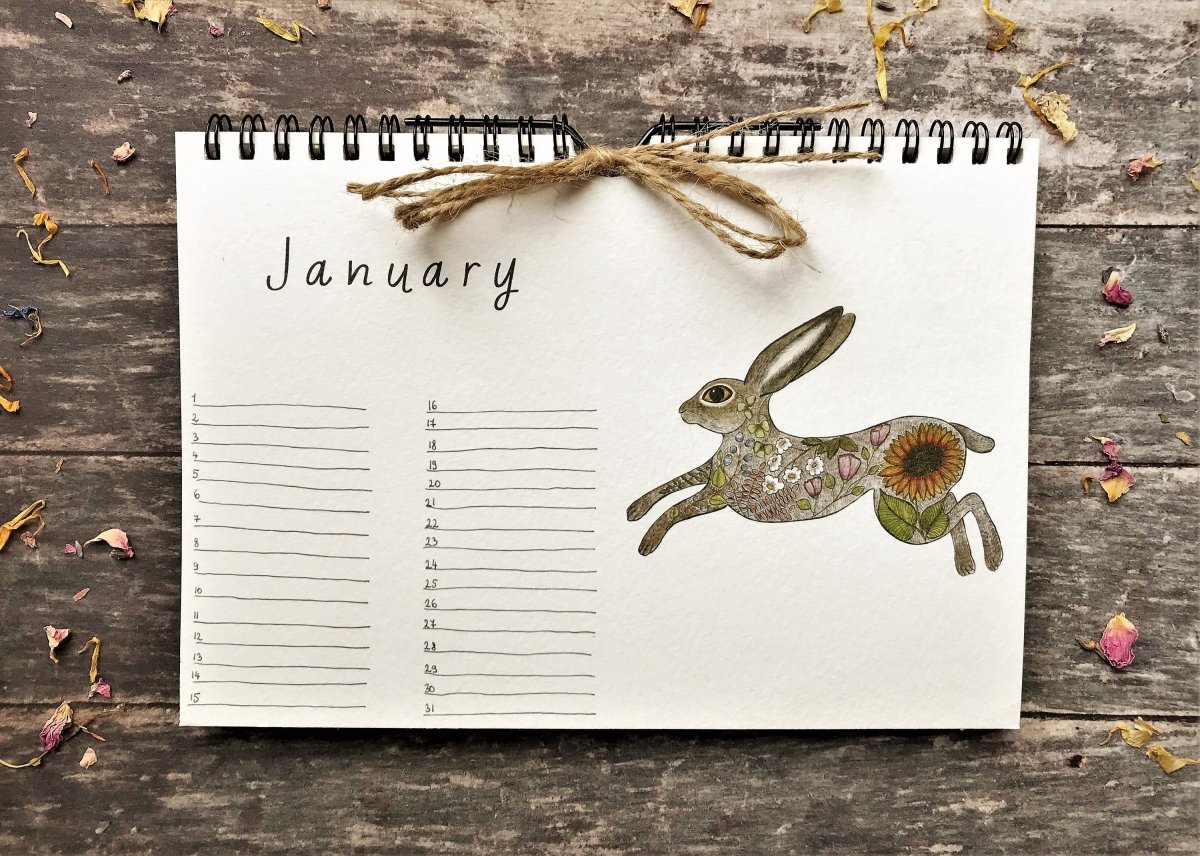 Handmade Hare Perpetual Calendar: Illustrated Birthday Reminder - Erika's Whimsical Art