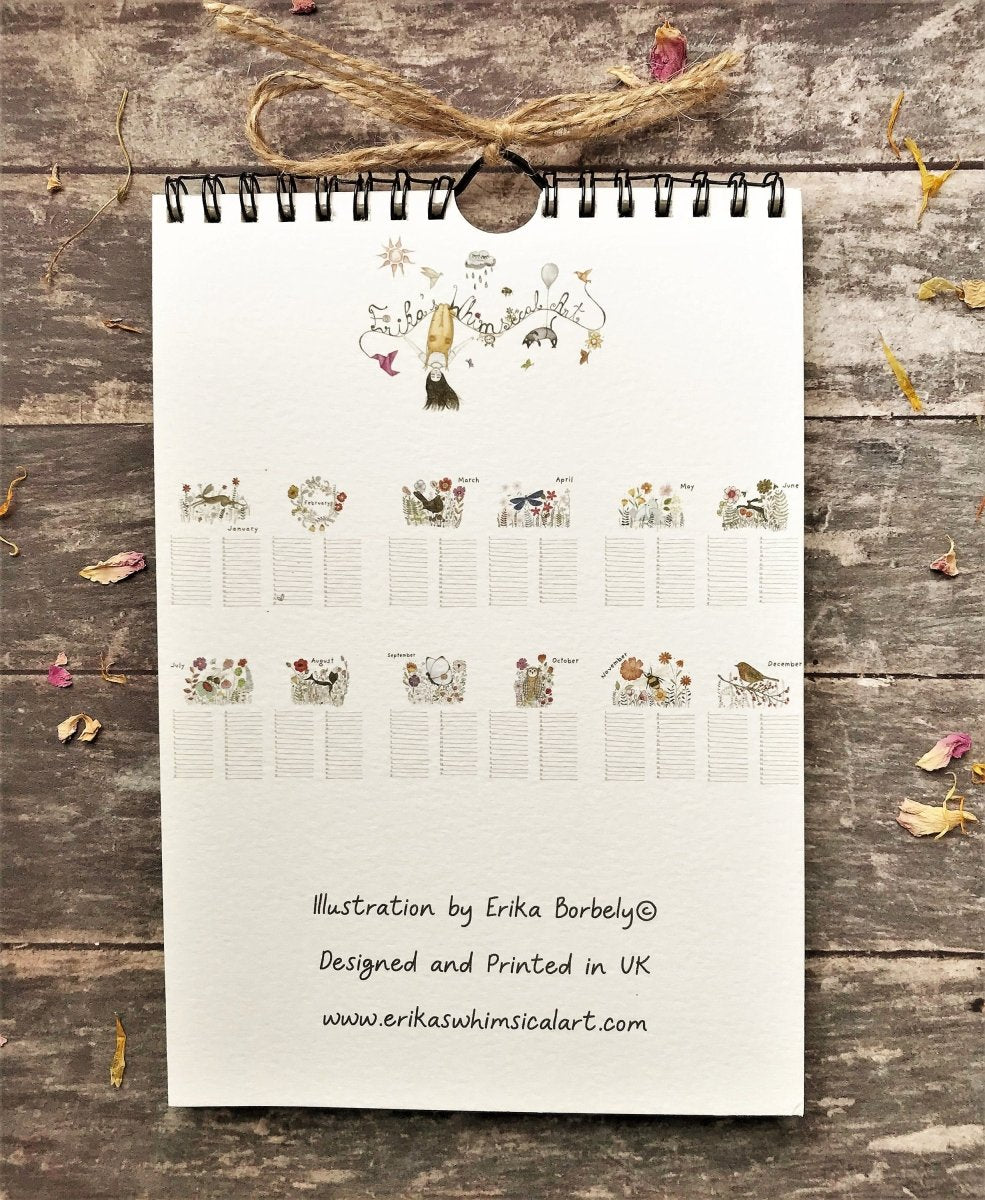 Handmade Perpetual Calendar: Floral Illustrated Birthday Reminder - Erika's Whimsical Art