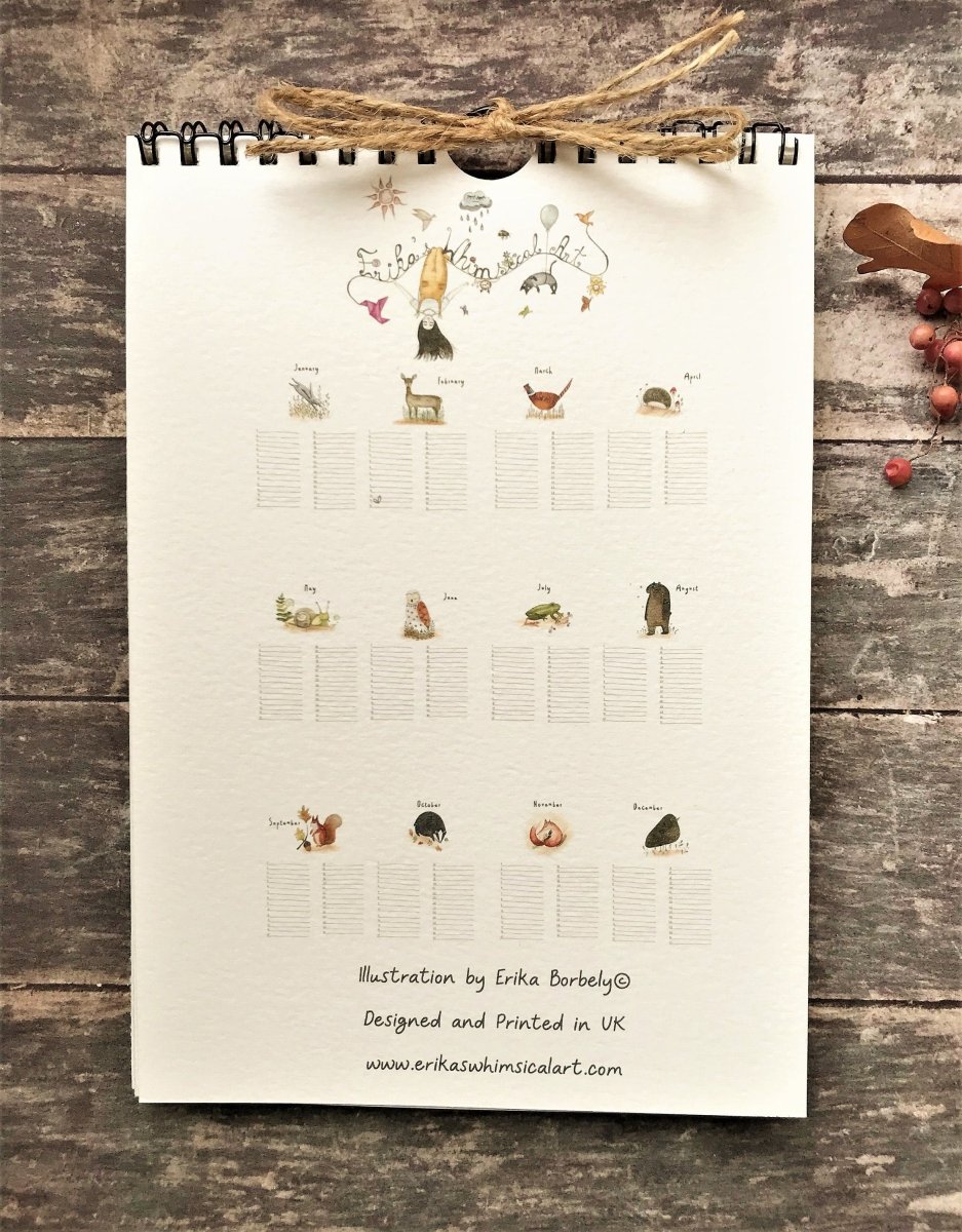 Handmade Perpetual Calendar: Illustrated Animal Design, A5 Size - Erika's Whimsical Art