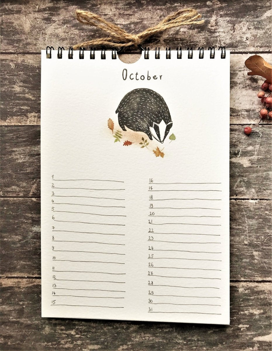 Handmade Perpetual Calendar: Illustrated Animal Design, A5 Size - Erika's Whimsical Art