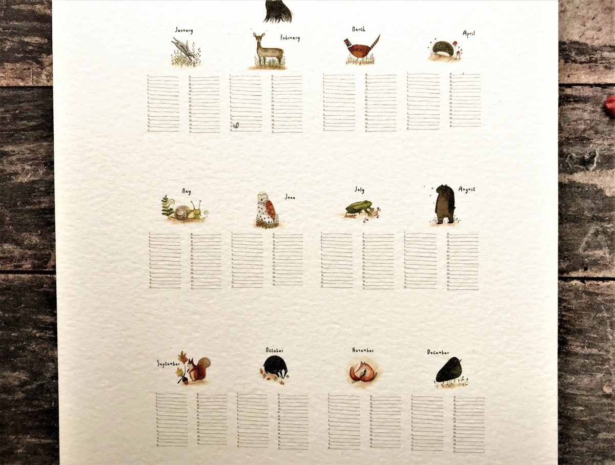 Handmade Perpetual Calendar: Illustrated Animal Design, A5 Size - Erika's Whimsical Art