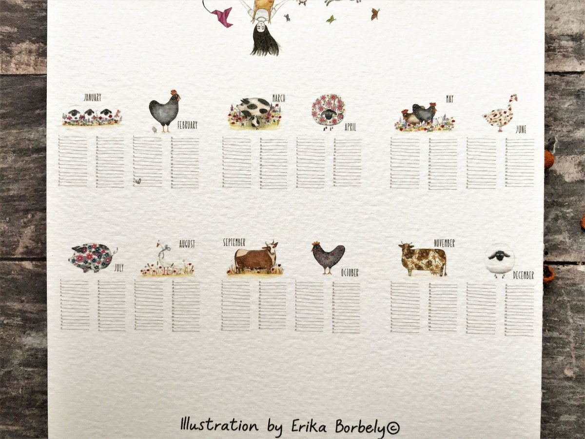 Handmade Perpetual Calendar: Illustrated Birthday Reminder - Erika's Whimsical Art