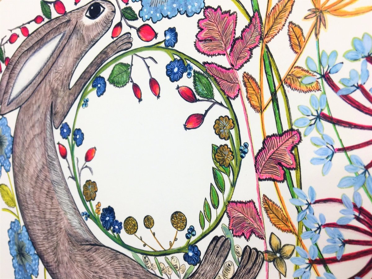 Hare wall art, Hares, Woodland animal print,A4 Art Print,Home Decor, Yellow wall art, Floral wall art, Hare prin, Kitchen Print, Nursery Art - Erika's Whimsical Art