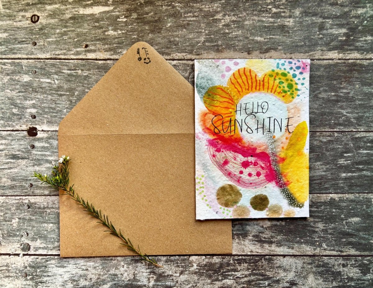 Hello Sunshine Plantable Seed Card – Eco - Friendly Wildflower Greeting - Erika's Whimsical Art