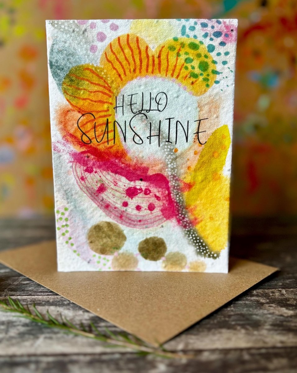 Hello Sunshine Plantable Seed Card – Eco - Friendly Wildflower Greeting - Erika's Whimsical Art