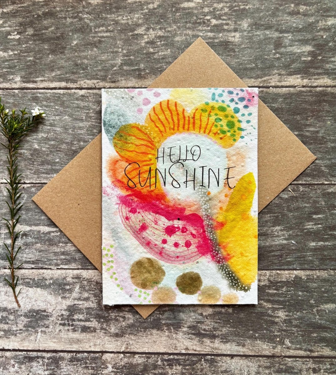Hello Sunshine Plantable Seed Card – Eco - Friendly Wildflower Greeting - Erika's Whimsical Art