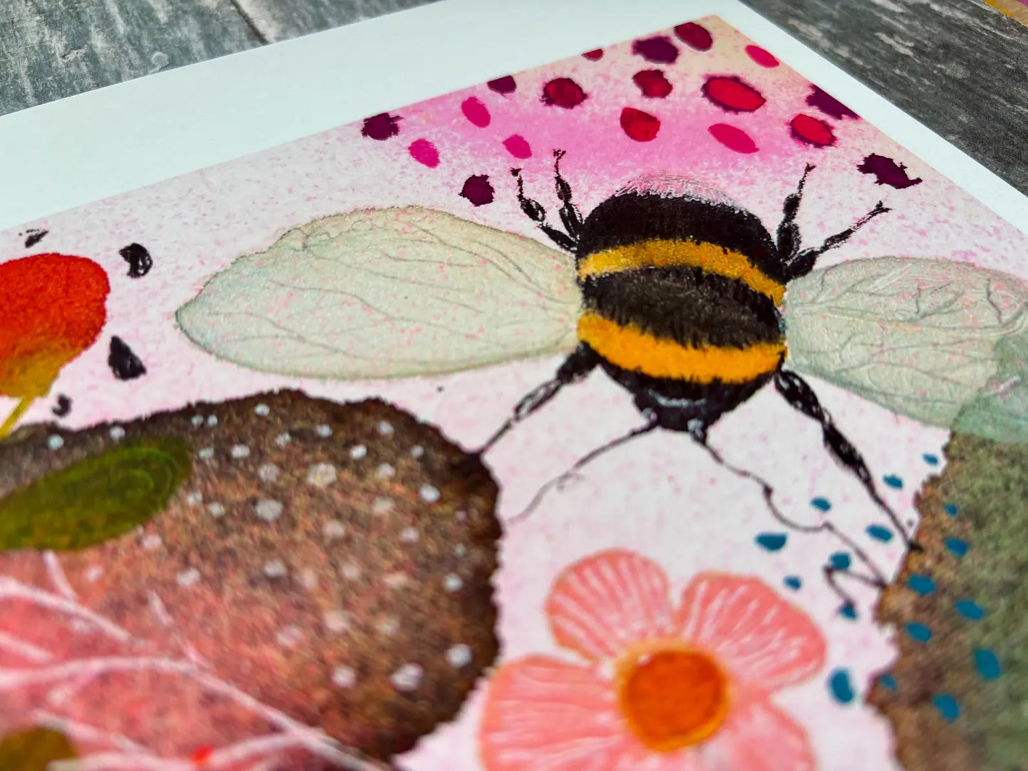 Bee wall art, Bumble Bee, Woodland animal print,A4 Art Print, Home Décor, Yellow wall art, Floral wall art, Bee print, Kitchen Print (Copy) (Copy)