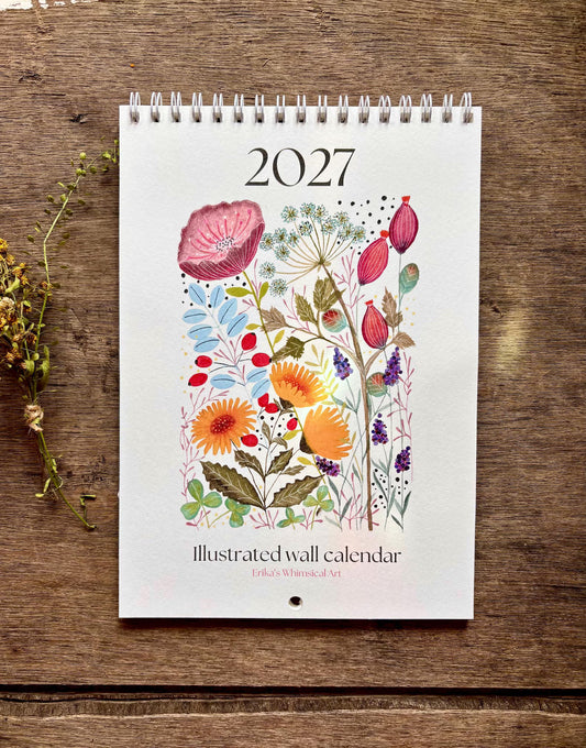 2027 Botanical Wall Calendar – Colourful Wildflower Illustrated Calendar