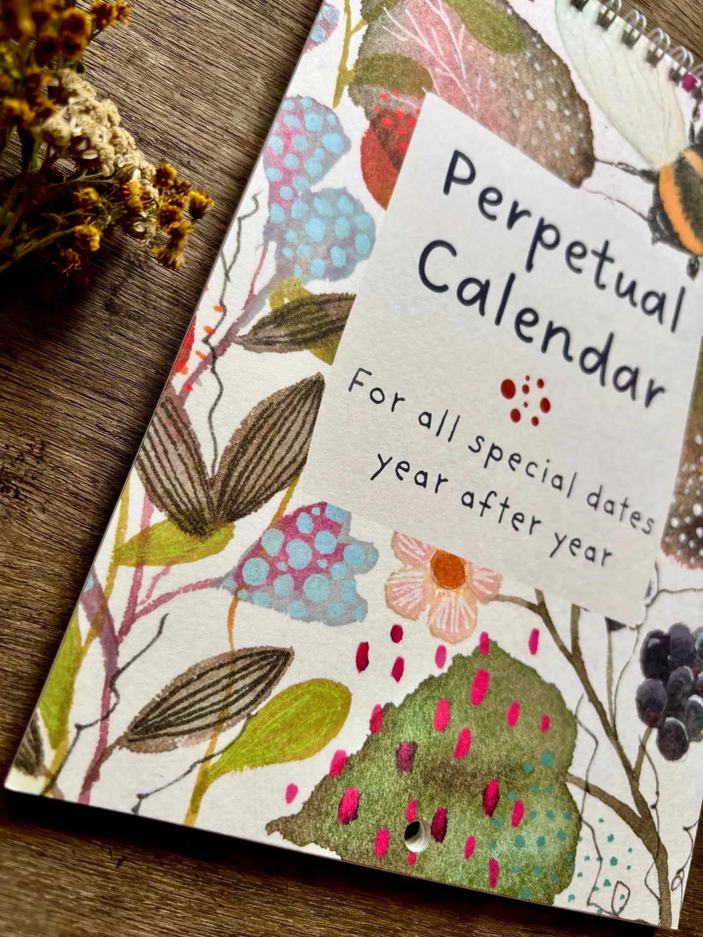 Perpetual Birthday Calendar – A5 Bumblebee & Wildflower Illustrated Anniversary Calendar