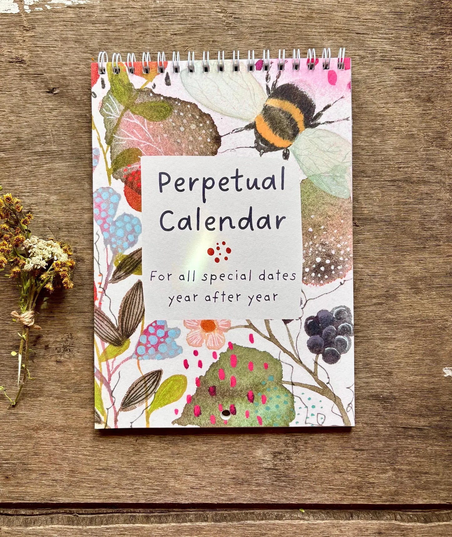 Perpetual Birthday Calendar – A5 Bumblebee & Wildflower Illustrated Anniversary Calendar