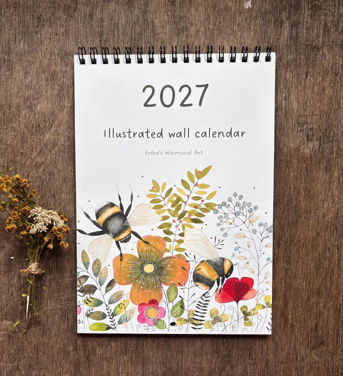 2027 Illustrated Wall Calendar – Bumblebee & Wildflower Nature Calendar