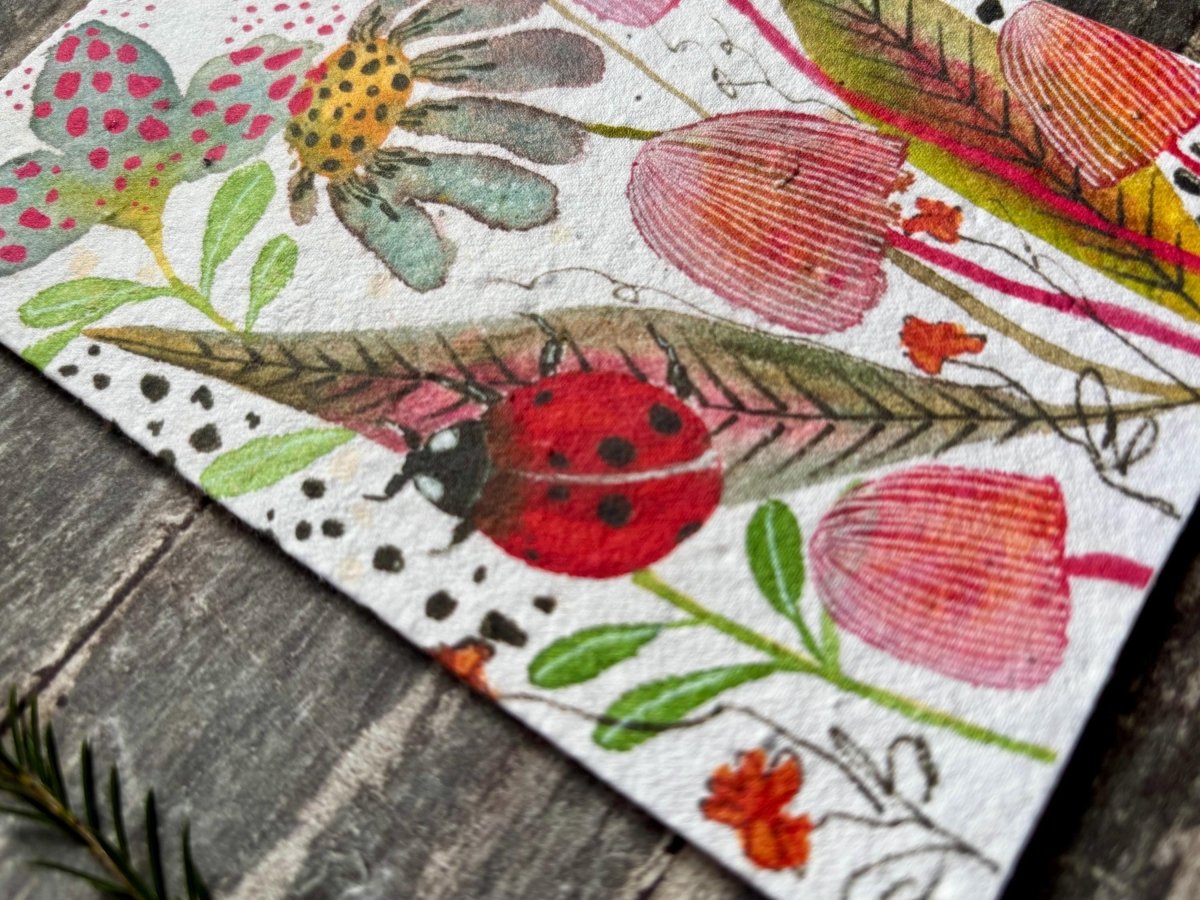 Ladybird Wildflower Seed Paper Card – Eco - Friendly Greeting - Erika's Whimsical Art