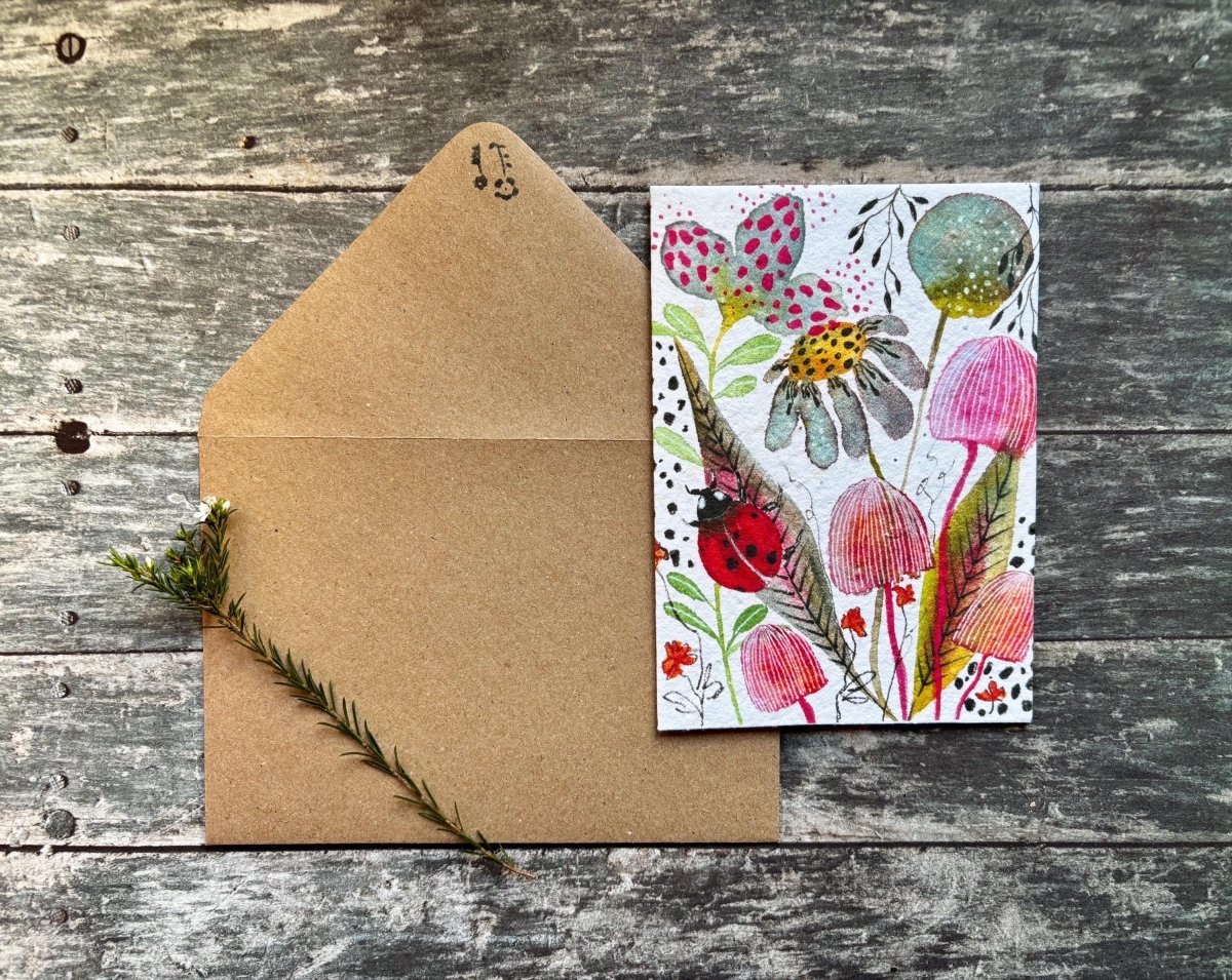 Ladybird Wildflower Seed Paper Card – Eco - Friendly Greeting - Erika's Whimsical Art
