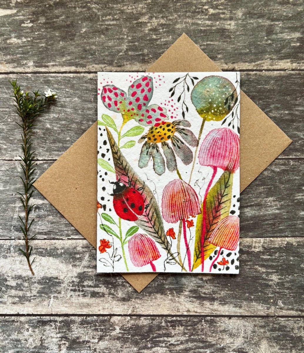 Ladybird Wildflower Seed Paper Card – Eco - Friendly Greeting - Erika's Whimsical Art