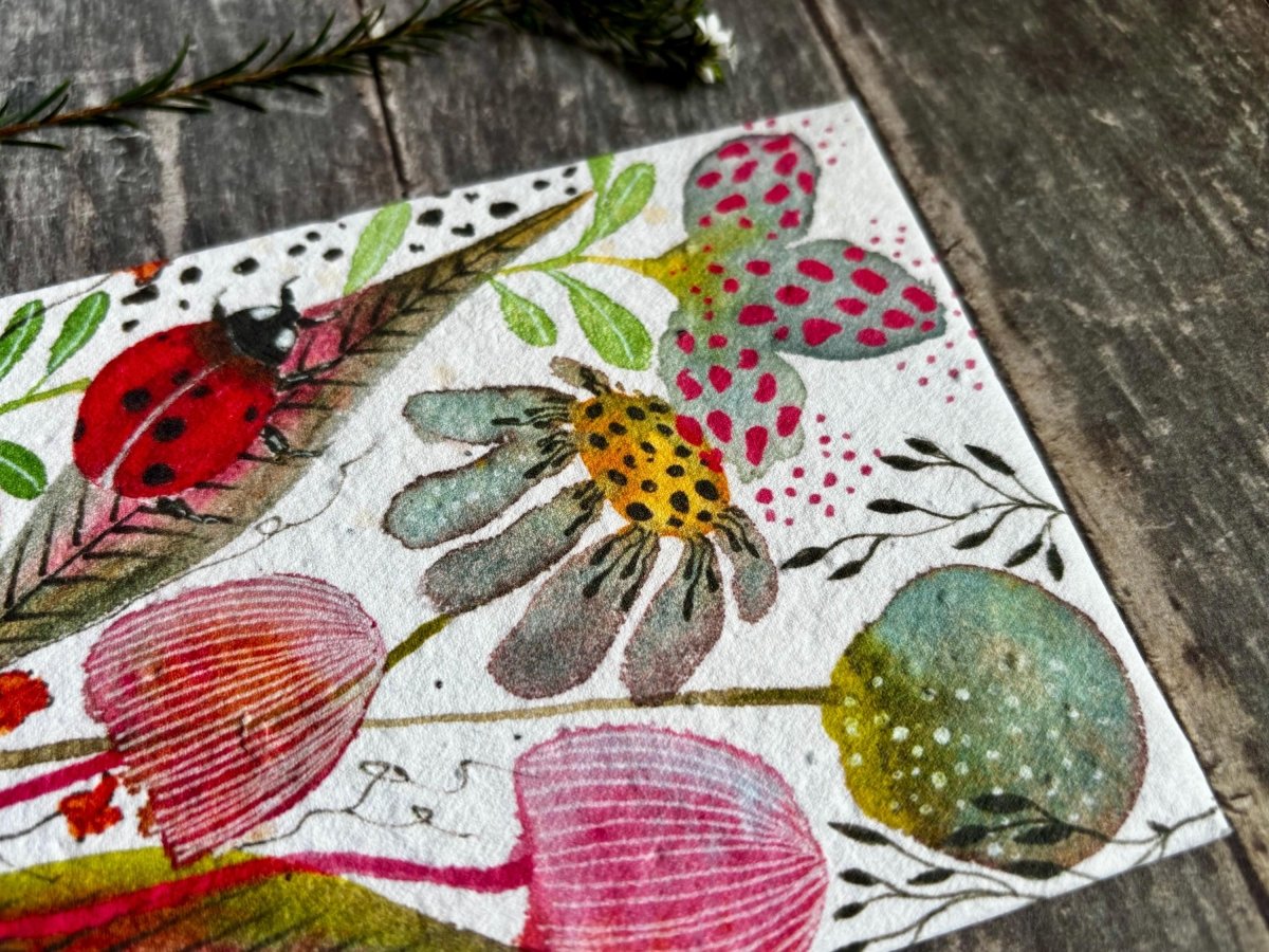 Ladybird Wildflower Seed Paper Card – Eco - Friendly Greeting - Erika's Whimsical Art