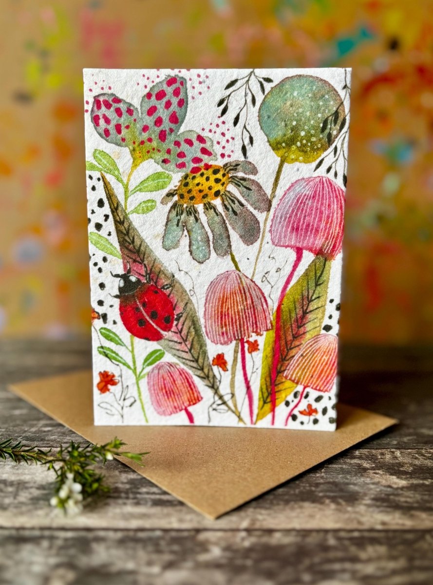 Ladybird Wildflower Seed Paper Card – Eco - Friendly Greeting - Erika's Whimsical Art