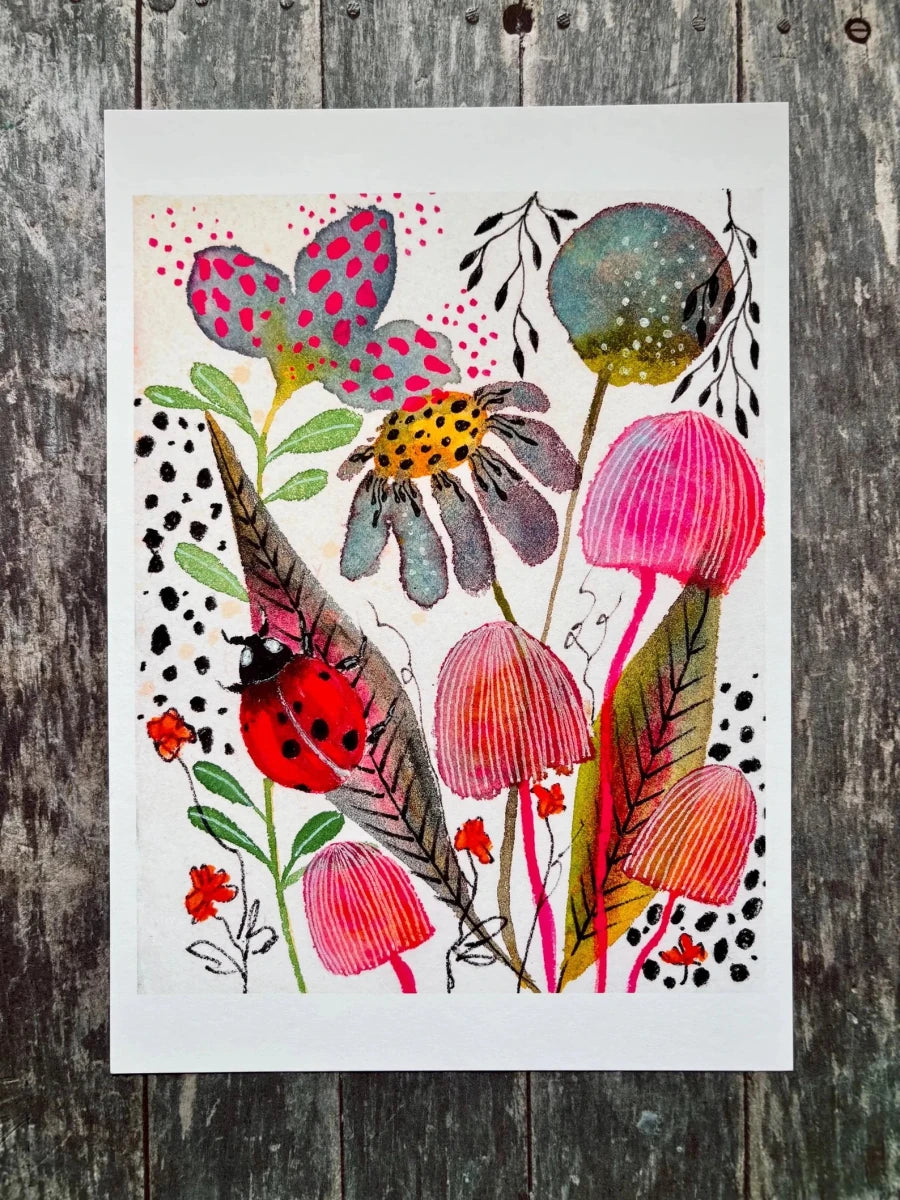 Ladybird's Garden – Ladybird Wall Art, Watercolour Ladybug Print, Woodland Botanical Illustration, Cottagecore Home Decor, A4 Art Print, Unframed - Erika's Whimsical Art