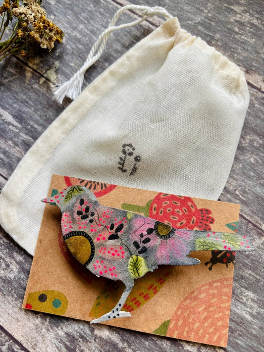 Large Wooden Bird Brooch - Hand painted Jewellery - Nature inspired wooden Bird pin - Wooden brooch - Woodland gift - Nature lover - Gift for her - Erika's Whimsical Art