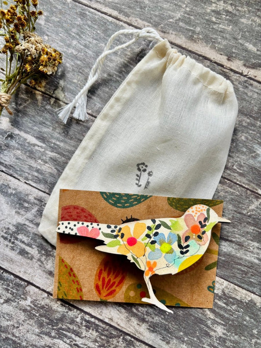 Large Wooden Bird Brooch - Hand painted Jewellery - Nature inspired wooden Bird pin - Wooden brooch - Woodland gift - Nature lover - Gift for her - Erika's Whimsical Art