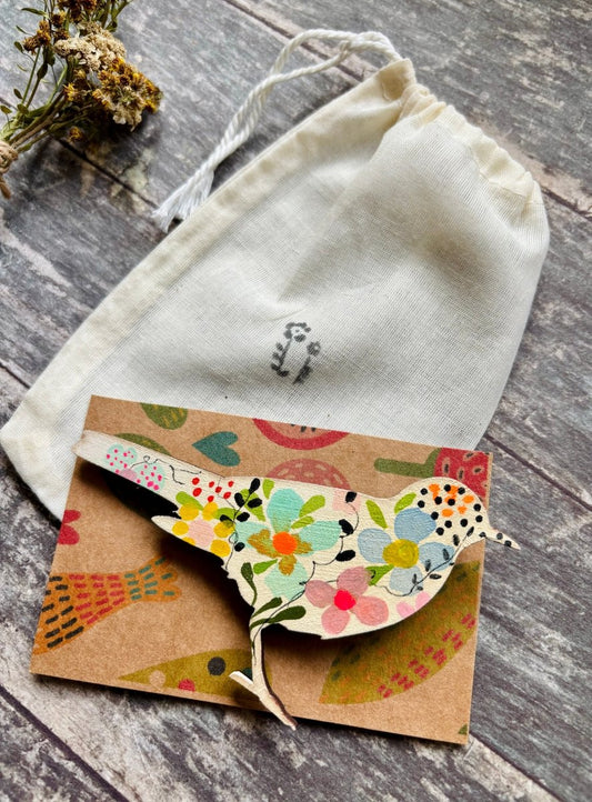 Large Wooden Bird Brooch - Hand painted Jewellery - Nature inspired wooden Bird pin - Wooden brooch - Woodland gift - Nature lover - Gift for her - Erika's Whimsical Art
