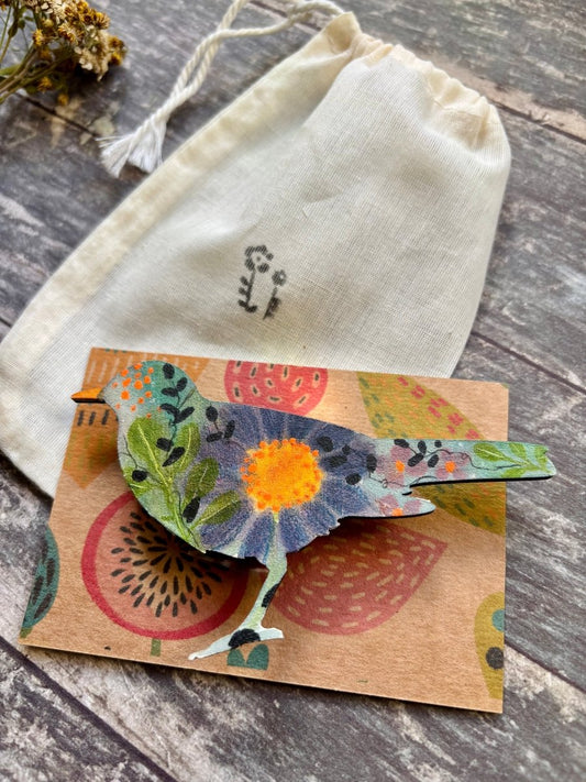 Large Wooden Bird Brooch - Hand painted Jewellery - Nature inspired wooden Bird pin - Wooden brooch - Woodland gift - Nature lover - Gift for her - Erika's Whimsical Art