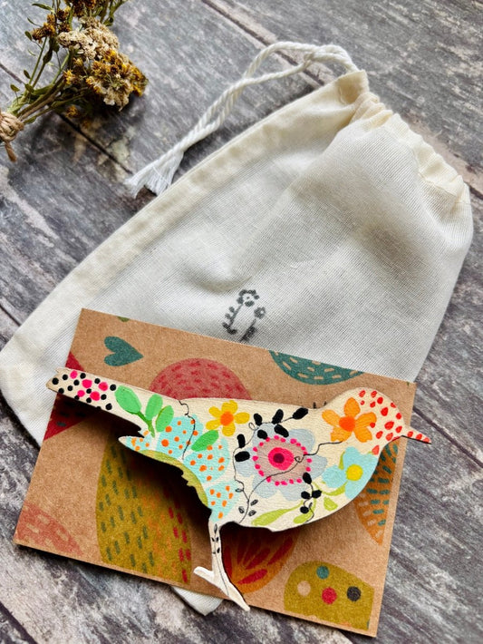 Large Wooden Bird Brooch - Hand painted Jewellery - Nature inspired wooden Bird pin - Wooden brooch - Woodland gift - Nature lover - Gift for her - Erika's Whimsical Art