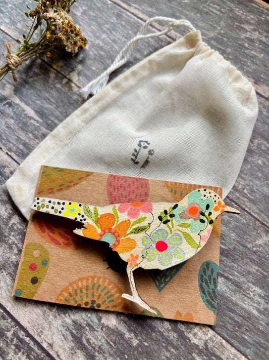 Large Wooden Bird Brooch - Hand painted Jewellery - Nature inspired wooden Bird pin - Wooden brooch - Woodland gift - Nature lover - Gift for her - Erika's Whimsical Art