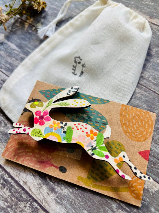 Large Wooden Hare Brooch - Hand painted Jewellery - Nature inspired wooden pin - Wooden brooch - Woodland gift - Nature lover - Gift for her - Erika's Whimsical Art