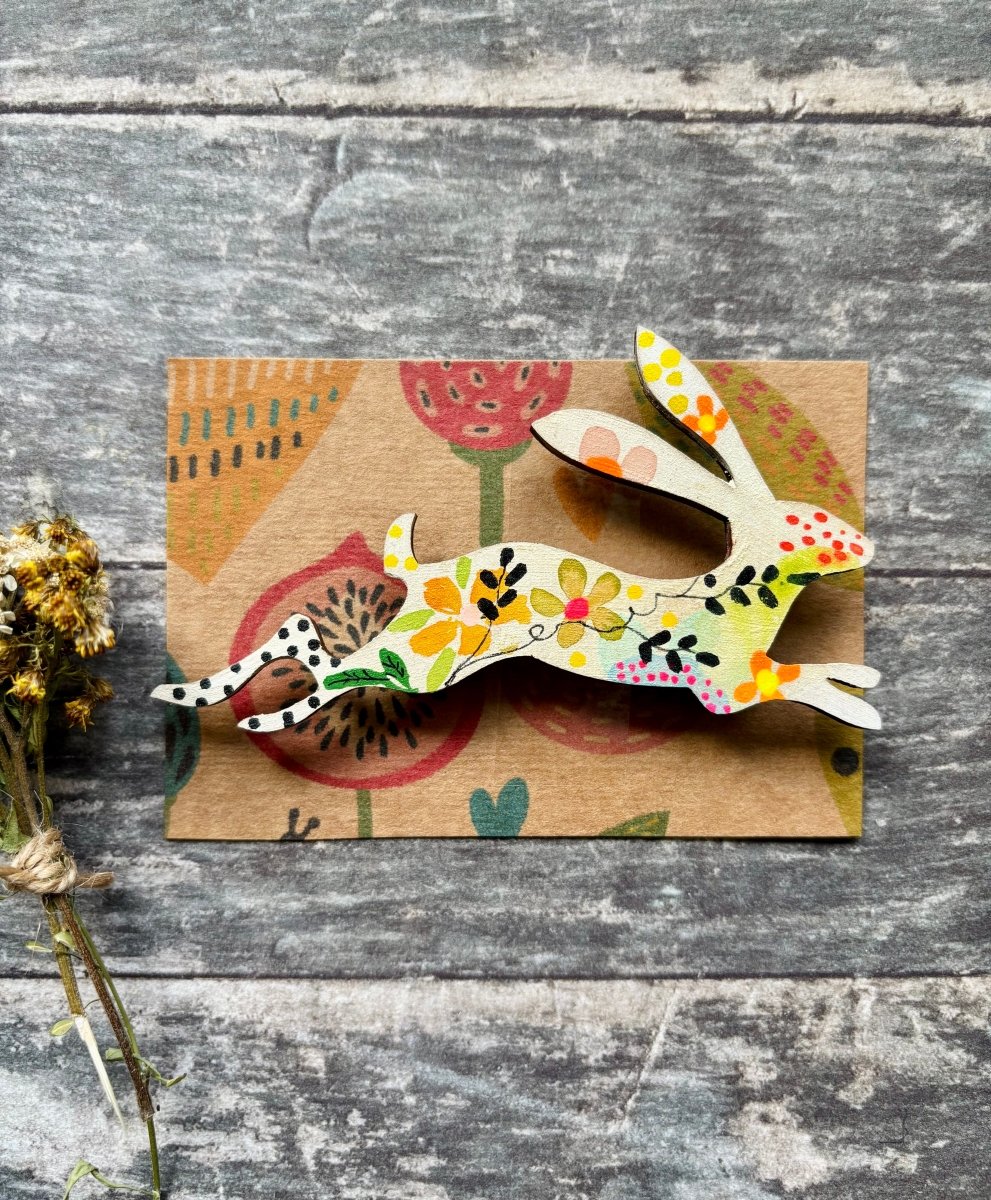 Large Wooden Hare Brooch - Hand painted Jewellery - Nature inspired wooden pin - Wooden brooch - Woodland gift - Nature lover - Gift for her - Erika's Whimsical Art