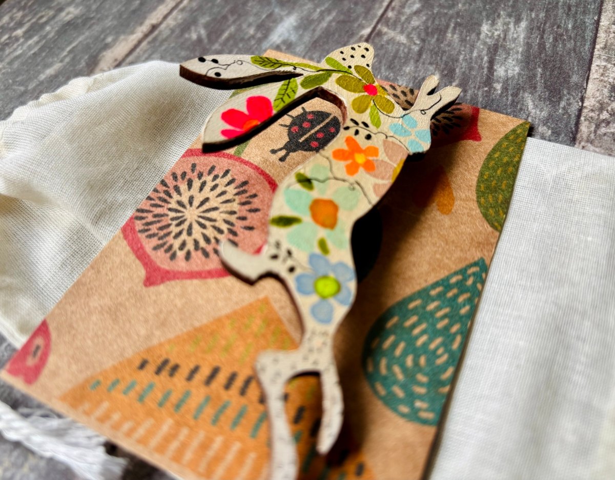 Large Wooden Hare Brooch - Hand painted Jewellery - Nature inspired wooden pin - Wooden brooch - Woodland gift - Nature lover - Gift for her - Erika's Whimsical Art