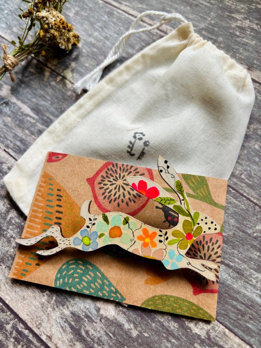 Large Wooden Hare Brooch - Hand painted Jewellery - Nature inspired wooden pin - Wooden brooch - Woodland gift - Nature lover - Gift for her - Erika's Whimsical Art