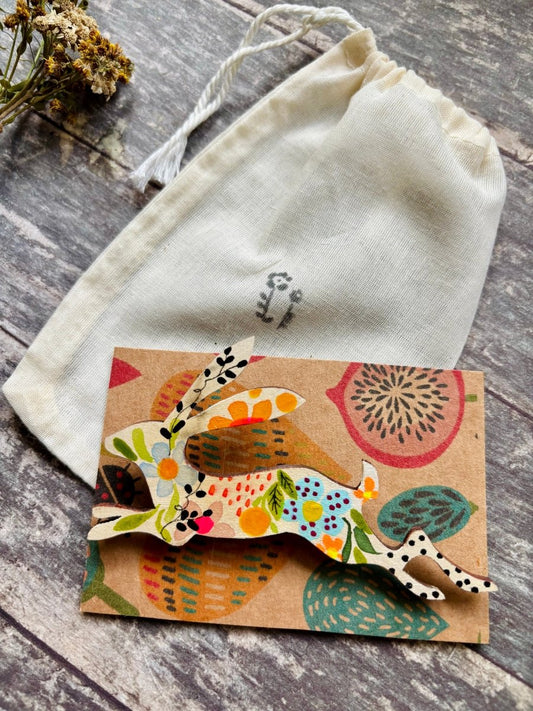 Large Wooden Hare Brooch - Hand painted Jewellery - Nature inspired wooden pin - Wooden brooch - Woodland gift - Nature lover - Gift for her - Erika's Whimsical Art