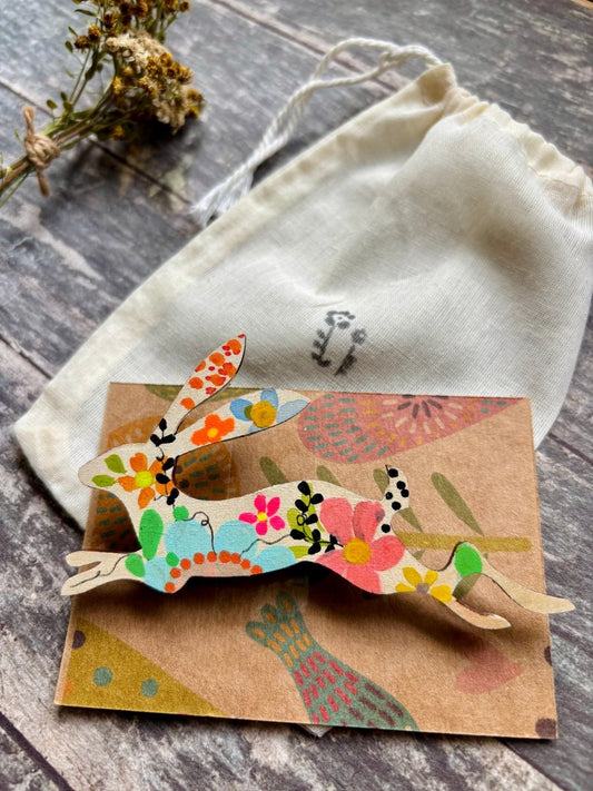 Large Wooden Hare Brooch - Hand painted Jewellery - Nature inspired wooden pin - Wooden brooch - Woodland gift - Nature lover - Gift for her - Erika's Whimsical Art