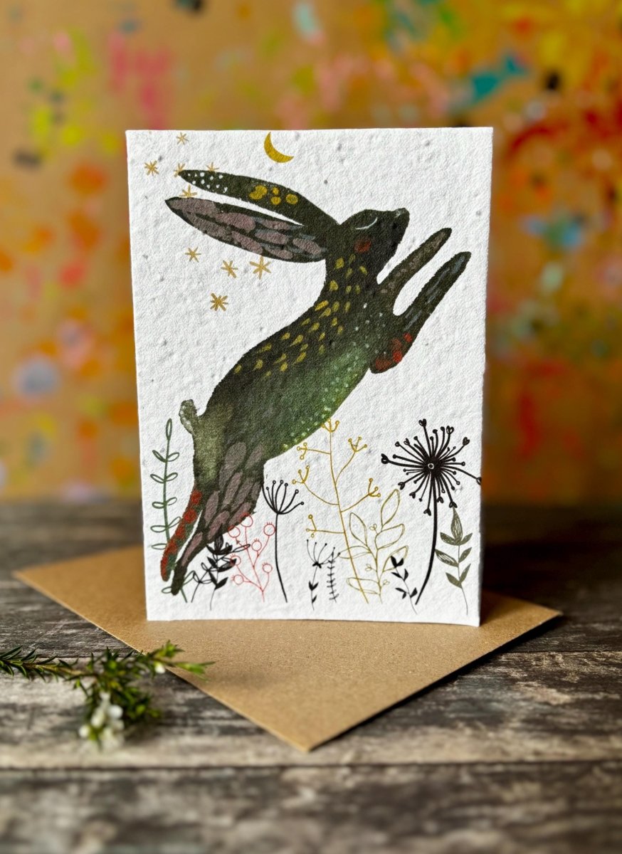 Moon Hare Seed Paper Card – Plantable Wildflower Greeting Card - Erika's Whimsical Art
