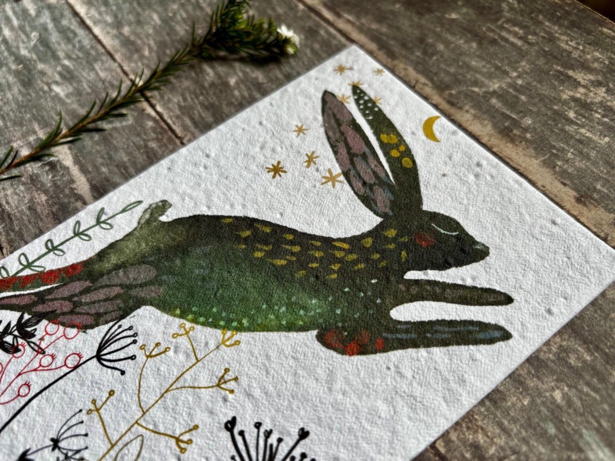 Moon Hare Seed Paper Card – Plantable Wildflower Greeting Card - Erika's Whimsical Art