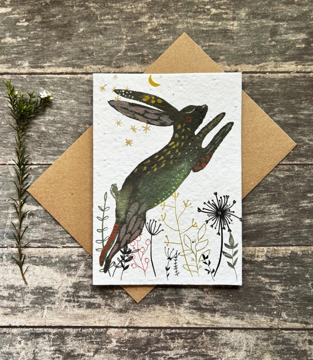 Moon Hare Seed Paper Card – Plantable Wildflower Greeting Card - Erika's Whimsical Art