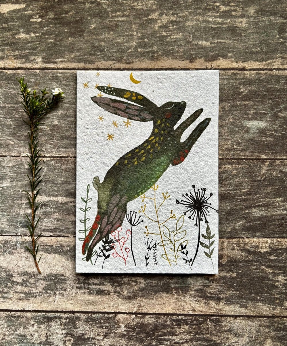 Moon Hare Seed Paper Card – Plantable Wildflower Greeting Card - Erika's Whimsical Art