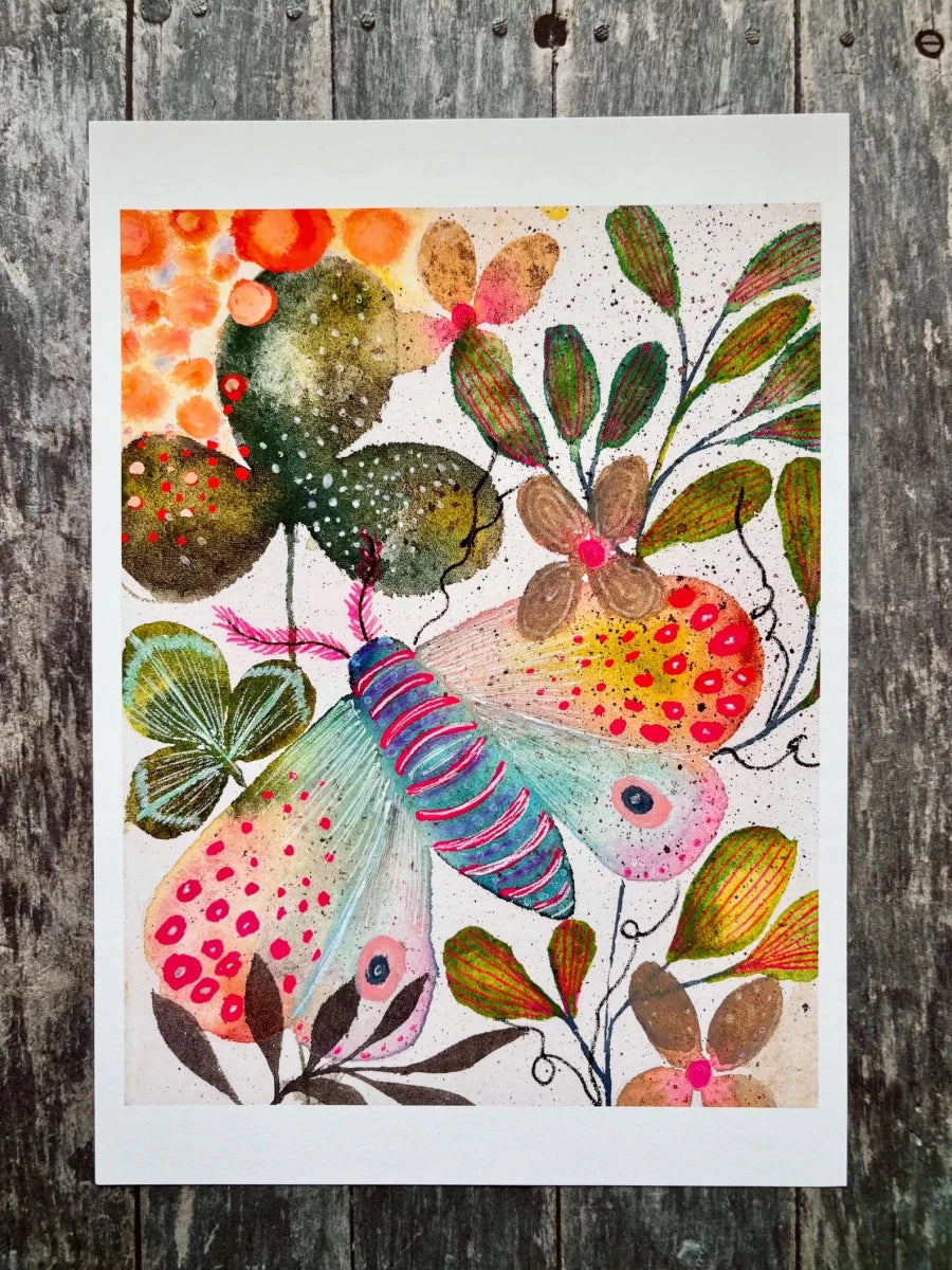 Moonlit Moth – Moth Wall Art, Watercolour Insect Print, Botanical Illustration, A4 Art Print, Woodland Home Décor, Unframed - Erika's Whimsical Art